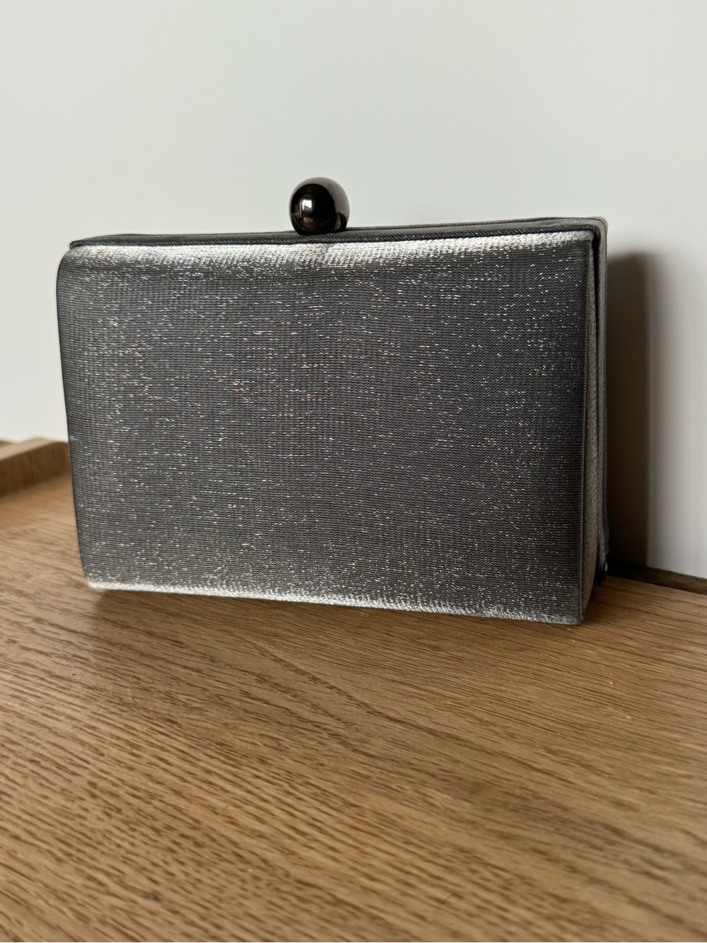 Vintage Valerie Stevens Metallic Silver Box Clutch with Ball Clasp